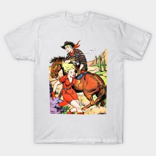 Saving Cowboys Cowgirl Western Broncho Bill Vintage Comic Book T-Shirt